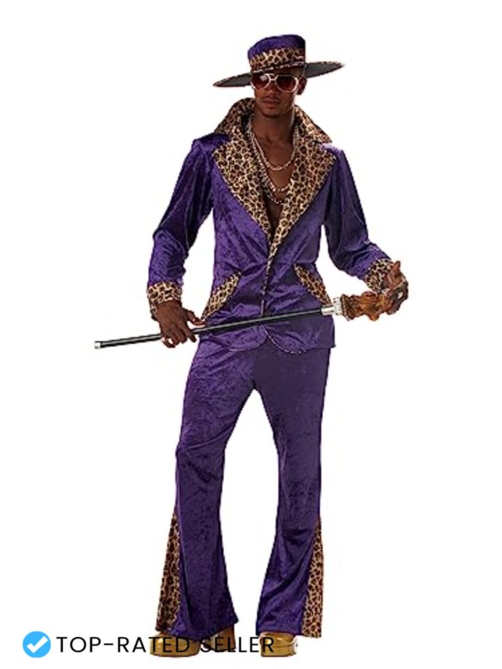 Mens Pimp Costume Large Crushed Velvet 70s Jacket Pants Hat